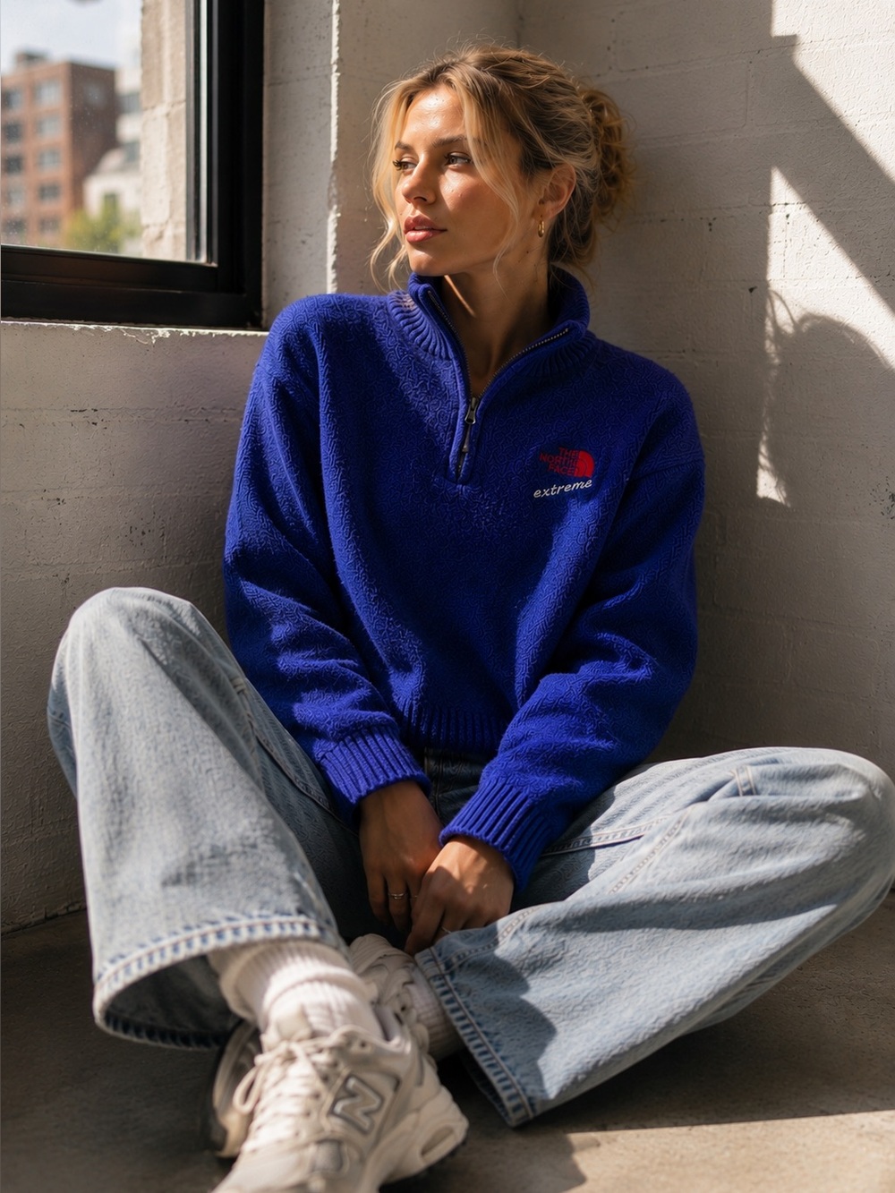 Vintage 80s 90s The North Face Extreme 100% Wool Quarter Zip Sweater Blue M